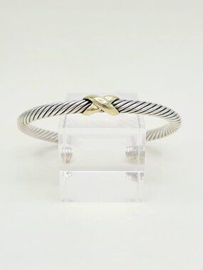 David Yurman X Classic Cable Station Bracelet w/ 14k Yellow Gold - 5mm - Medium